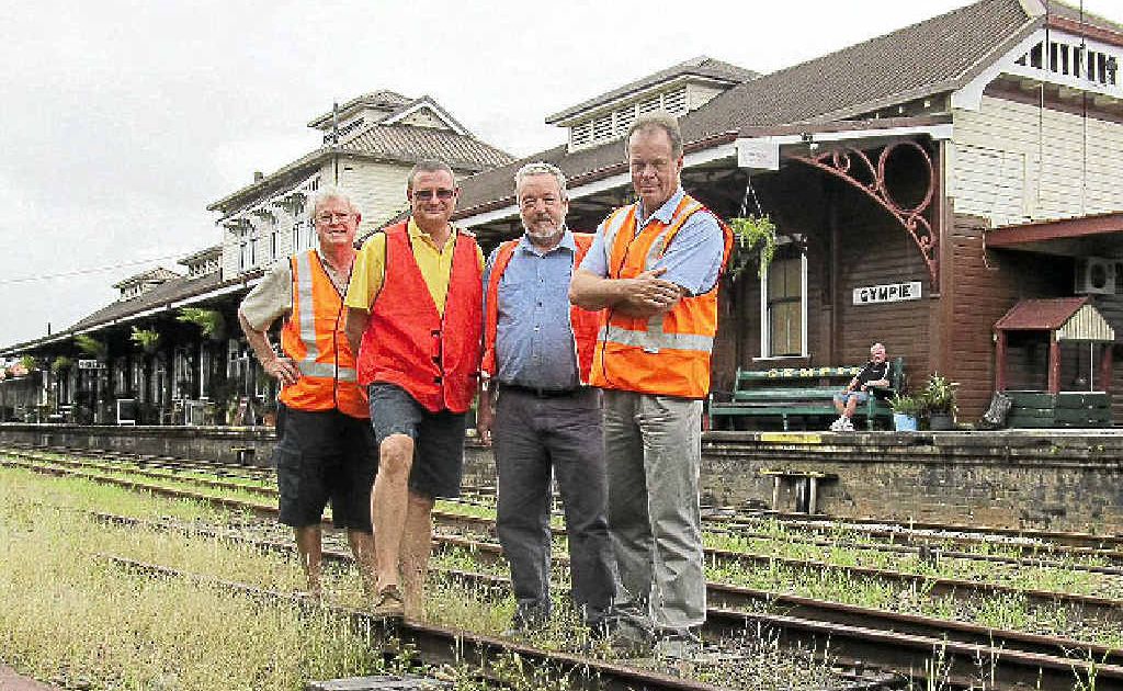 MVHR committee member Geoff Webber, secretary Len Tighe, general manager Jim Walker and president Tony Hallam at Gympie’s historic railway station. MVHR committee member Geoff Webber, secretary Len Tighe, general manager Jim Walker and president Tony Hallam at Gympie’s historic railway station.